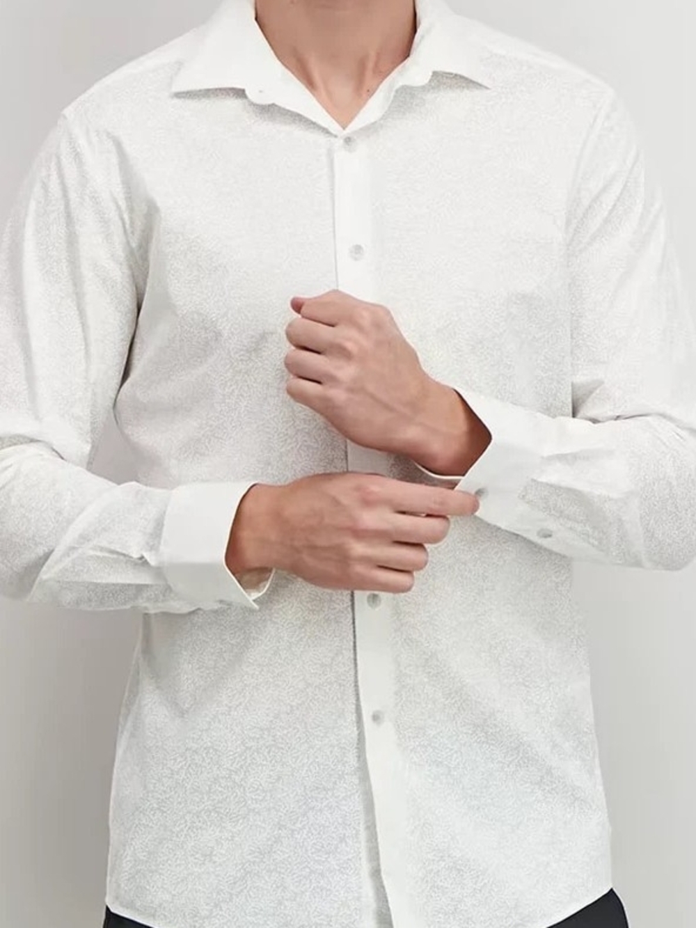 Bar Iii Coral Print 100% Cotton Bar III Men's White Long Sleeve Dress Shirt